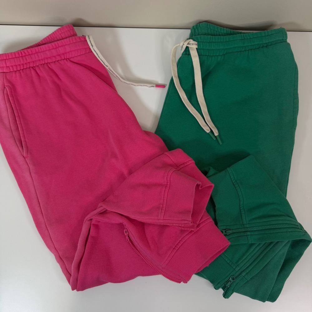 Bundle (2) Pair Petite M Women’s Joggers Drawstring Sweatpants - Pink & Green